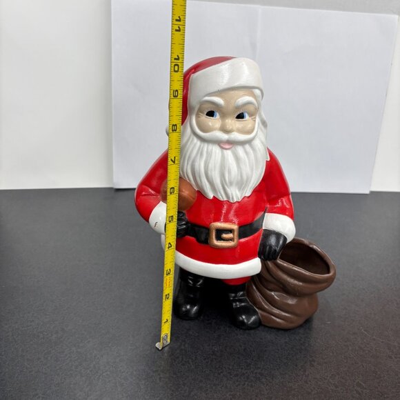 Santa Claus with Bag and Football Retro 1977 Hand Painted Ceramic VTG Christmas - Picture 9 of 10